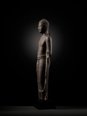 Lot 339 - A LARGE SANDSTONE FIGURE OF BUDDHA, ANGKOR BOREI