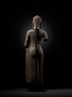Lot 339 - A LARGE SANDSTONE FIGURE OF BUDDHA, ANGKOR BOREI