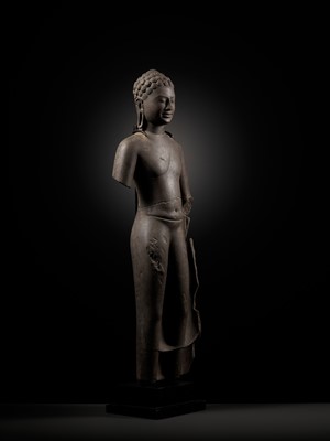 Lot 339 - A LARGE SANDSTONE FIGURE OF BUDDHA, ANGKOR BOREI