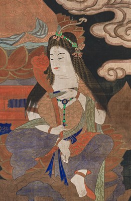 Lot 297 - A HANGING SCROLL PAINTING OF A SHAKA TRIAD