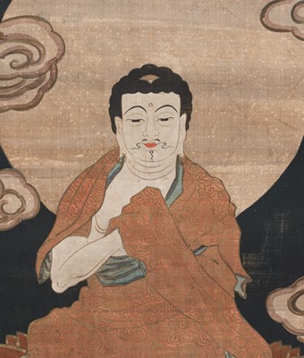 Lot 297 - A HANGING SCROLL PAINTING OF A SHAKA TRIAD