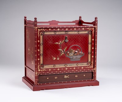 Lot 28 - A FINE INLAID RED-LACQUER CABINET, POSSIBLY RYUKYU ISLANDS