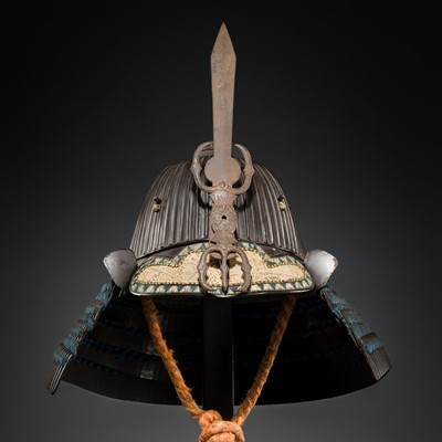 Lot 167 - AN IRON SUJIBACHI KABUTO WITH SUKEN MAEDATE