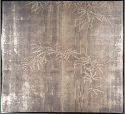 Lot 814 - A TWO-PANEL BYOBU SCREEN DEPICTING BAMBOO