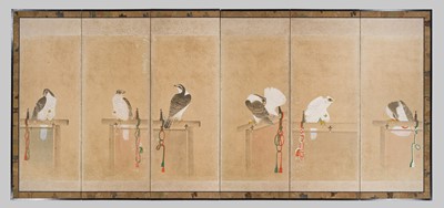 Lot 304 - HASHIMOTO CHOBEI: A SIX-PANEL ‘FALCONRY’ BYOBU SCREEN