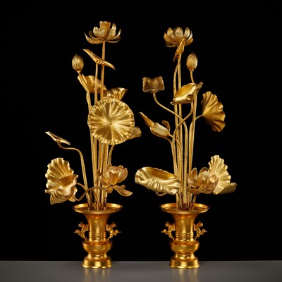 Lot 4 - A PAIR OF GOLD LACQUERED BUDDHIST ALTAR FLOWERS