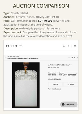 Lot 466 - A WHITE JADE ‘TAOTIE’ PENDANT, 19TH CENTURY