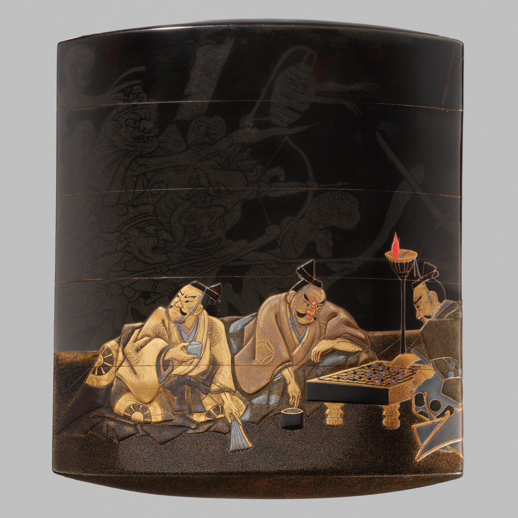 絵画 jamping Lot 25 - A MASTERFUL YAMIMAKI-E LACQUER FOUR-CASE INRO