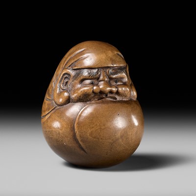 Lot 124 - MASANAO: A FINE WOOD NETSUKE OF A DARUMA DOLL