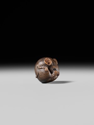 Lot 503 - MASANAO: A FINE WOOD NETSUKE OF A COILED RAT
