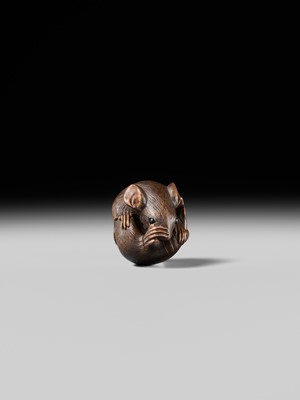 Lot 503 - MASANAO: A FINE WOOD NETSUKE OF A COILED RAT