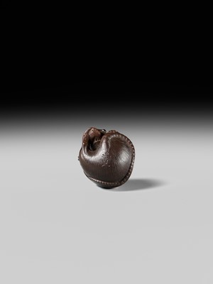 Lot 503 - MASANAO: A FINE WOOD NETSUKE OF A COILED RAT