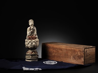 Lot 145 - A RARE AND LARGE CIZHOU POLYCHROME POTTERY FIGURE OF BUDDHA, JIN DYNASTY