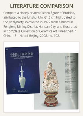 Lot 145 - A RARE AND LARGE CIZHOU POLYCHROME POTTERY FIGURE OF BUDDHA, JIN DYNASTY