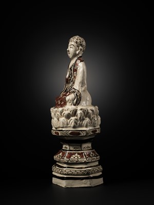Lot 145 - A RARE AND LARGE CIZHOU POLYCHROME POTTERY FIGURE OF BUDDHA, JIN DYNASTY