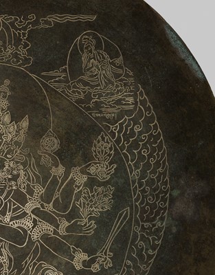 Lot 7 - A LARGE AND INSCRIBED BRONZE VOTIVE PLAQUE, DEPICTING CHAKRASAMVARA IN UNION WITH VAJRAYOGINI