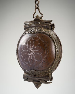 Lot 1159 - A COPPER AND BRASS LIME CONTAINER, KILLOTAYA, 19TH CENTURY