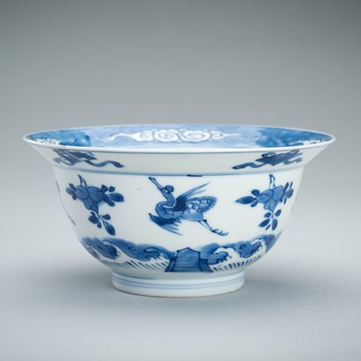 Lot 1882 - A BLUE AND WHITE ‘BAJIXIANG AND CRANES’ KLAPMUTS PORCELAIN BOWL, 18TH CENTURY