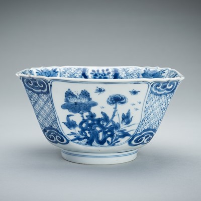 Lot 1883 - A ‘FLORAL’ BLUE AND WHITE SQUARE PORCELAIN BOWL, 18th CENTURY