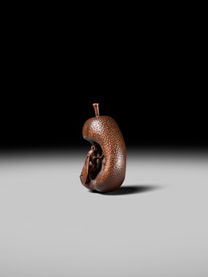 Lot 175 - KOGETSU: A SUPERB NAGOYA SCHOOL NETSUKE OF A WASP INSIDE A DECAYING PEAR