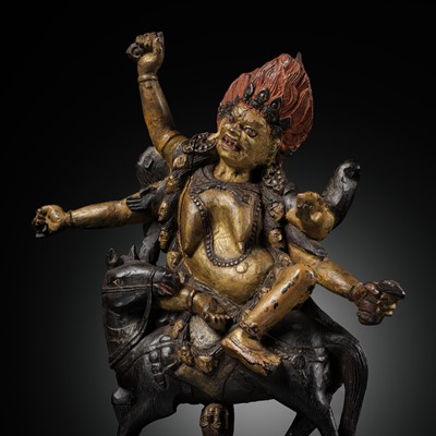 Lot 290 - A GILT AND LACQUERED ZITAN FIGURE OF PALDEN LHAMO, TIBET, 17TH-EARLY 18TH CENTURY