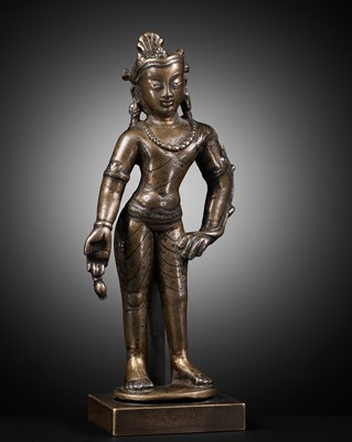 Lot 12 - A BRONZE FIGURE OF PADMAPANI, WESTERN TIBET, PROBABLY LADAKH, 12TH TO EARLY 13TH CENTURY