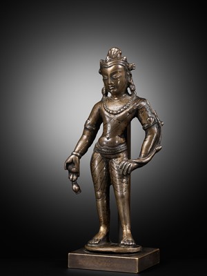 Lot 12 - A BRONZE FIGURE OF PADMAPANI, WESTERN TIBET, PROBABLY LADAKH, 12TH TO EARLY 13TH CENTURY