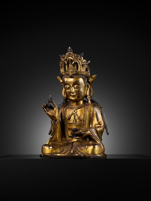 Lot 344 - A GILT BRONZE FIGURE OF ‘WILLOW LEAF’ GUANYIN, BHAISAJYARAJA AVALOKITESHVARA, MING DYNASTY