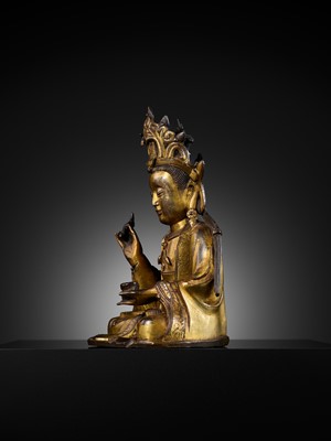 Lot 344 - A GILT BRONZE FIGURE OF ‘WILLOW LEAF’ GUANYIN, BHAISAJYARAJA AVALOKITESHVARA, MING DYNASTY