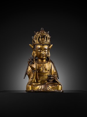 Lot 344 - A GILT BRONZE FIGURE OF ‘WILLOW LEAF’ GUANYIN, BHAISAJYARAJA AVALOKITESHVARA, MING DYNASTY