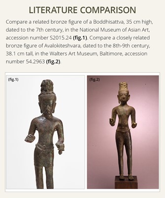 Lot 340 - A BRONZE FIGURE OF A BODHISATTVA, ANGKOR PERIOD, BANTEAY SREI STYLE
