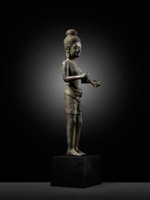 Lot 340 - A BRONZE FIGURE OF A BODHISATTVA, ANGKOR PERIOD, BANTEAY SREI STYLE