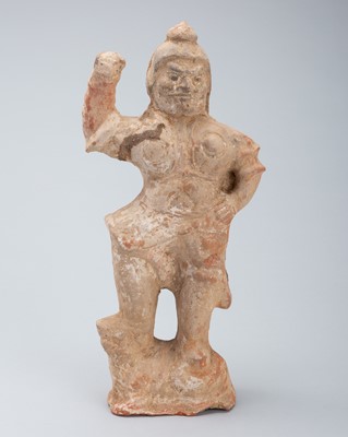 Lot 1836 - A POTTERY FIGURE OF A GUARDIAN, TANG DYNASTY