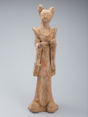 A PAINTED POTTERY TOMB FIGURE OF A COURT LADY, TANG DYNASTY