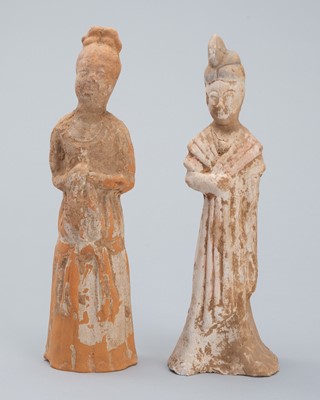 Lot 1079 - A LOT WITH TWO POTTERY TOMB FIGURES OF COURT LADIES, TANG DYNASTY