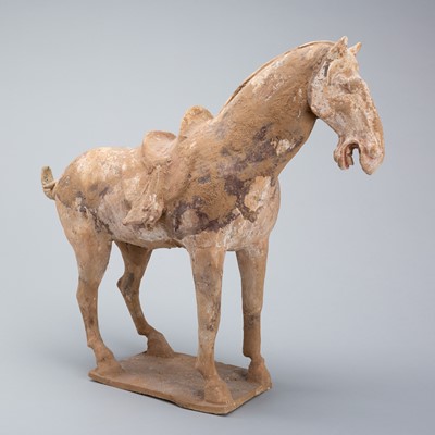 Lot 1835 - A PAINTED POTTERY TOMB FIGURE OF A HORSE, TANG DYNASTY