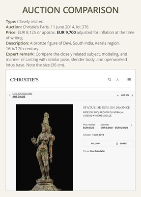 Lot 630 - A BRONZE FIGURE OF PARVATI, SOUTH INDIA, NAYAK DYNASTY PERIOD