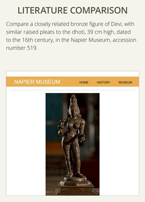 Lot 630 - A BRONZE FIGURE OF PARVATI, SOUTH INDIA, NAYAK DYNASTY PERIOD