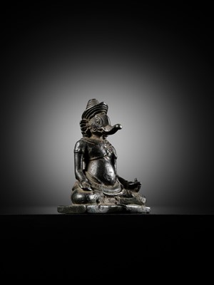 Lot 265 - A FINE BRONZE FIGURE OF GANESHA, KHMER EMPIRE, ANGKOR WAT STYLE