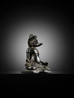 Lot 265 - A FINE BRONZE FIGURE OF GANESHA, KHMER EMPIRE, ANGKOR WAT STYLE