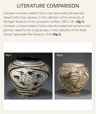 Lot 143 - A RARE LARGE CIZHOU PAINTED ‘PEONY’ JAR, JIN-YUAN DYNASTY