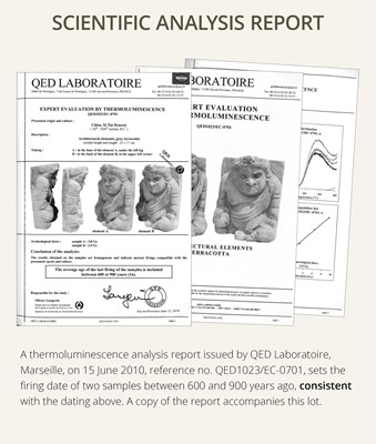Lot 525 - A PAIR OF FIGURAL POTTERY TILES DEPICTING ATLANTES, XI XIA DYNASTY