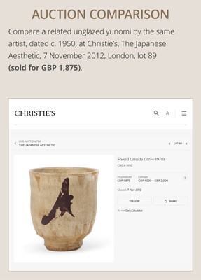 Lot 203 - SHOJI HAMADA: A POTTERY GLAZED YUNOMI (TEA BOWL)
