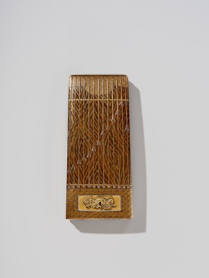 Lot 118 - A FINE LACQUER SUZURIBAKO (WRITING BOX) IN THE FORM OF A KOTO (HARP)