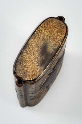 Lot 245 - AN INLAID FOUR-CASE LACQUER INRO DEPICTING TWO EAGLES