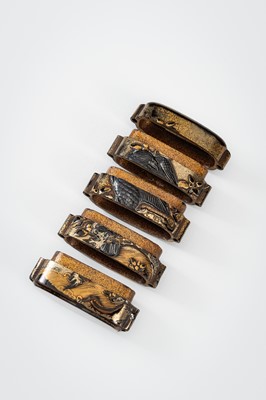 Lot 245 - AN INLAID FOUR-CASE LACQUER INRO DEPICTING TWO EAGLES