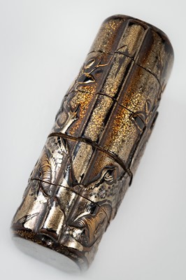 Lot 245 - AN INLAID FOUR-CASE LACQUER INRO DEPICTING TWO EAGLES