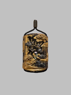 Lot 49 - A FINE METAL-INLAID FOUR-CASE INRO DEPICTING THE TWELVE ANIMALS OF THE ZODIAC (JUNISHI)