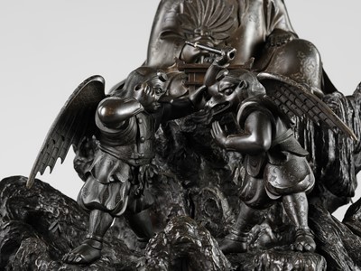 Lot 4 - HISAMICHI: A MASSIVE AND SUPERB BRONZE GROUP OF THE TENGU KING SOJOBO WATCHING OVER HIS SUBJECTS