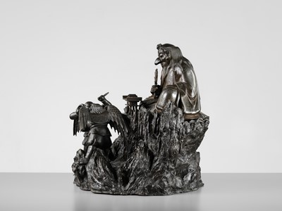 Lot 4 - HISAMICHI: A MASSIVE AND SUPERB BRONZE GROUP OF THE TENGU KING SOJOBO WATCHING OVER HIS SUBJECTS